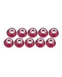 4mm Aluminum Flanged Lock Nuts (10 Pcs) - Red